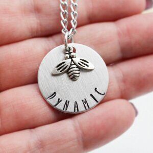 Bee Dynamic Hand Stamped Necklace - 18" Chain - Handmade & Hypoallergenic